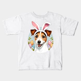 Russell Terrier with Bunny Ears Welcomes Easter Joy Kids T-Shirt